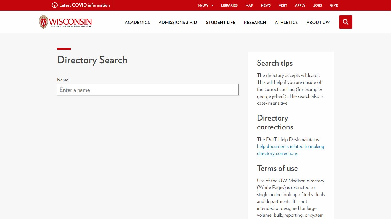 Directory Search - University of Wisconsin–Madison